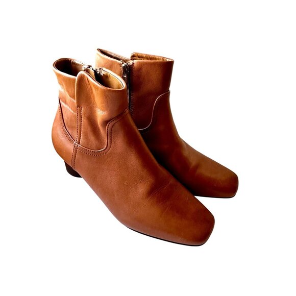 Draper James Bethany Booties Women’s 8 | Cognac Brown Leather Ankle Boots Block - Picture 2 of 10